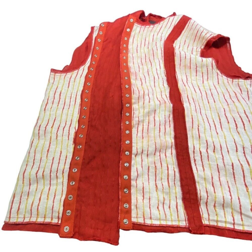 Vtg SOPHIE FINZI NY Women Washed Linen Top Sz L Red Stripe Sleeveless Snap Front - Picture 8 of 10